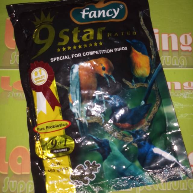 Fancy 9star probiotik 450gr pakan burung pelet hijau asli muray anis dll