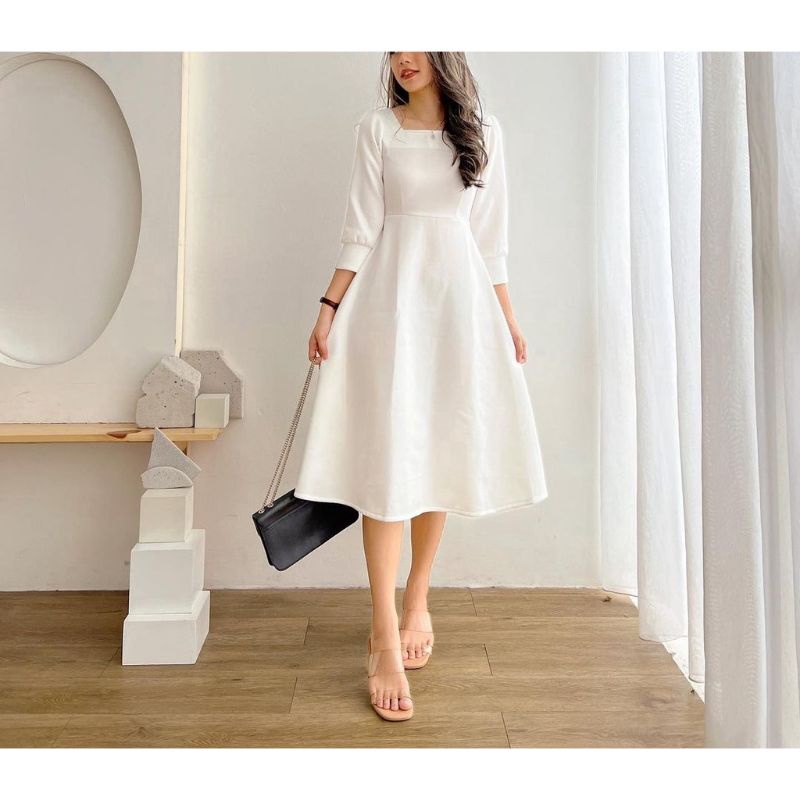 Simple Midi Dress casual Korean Style