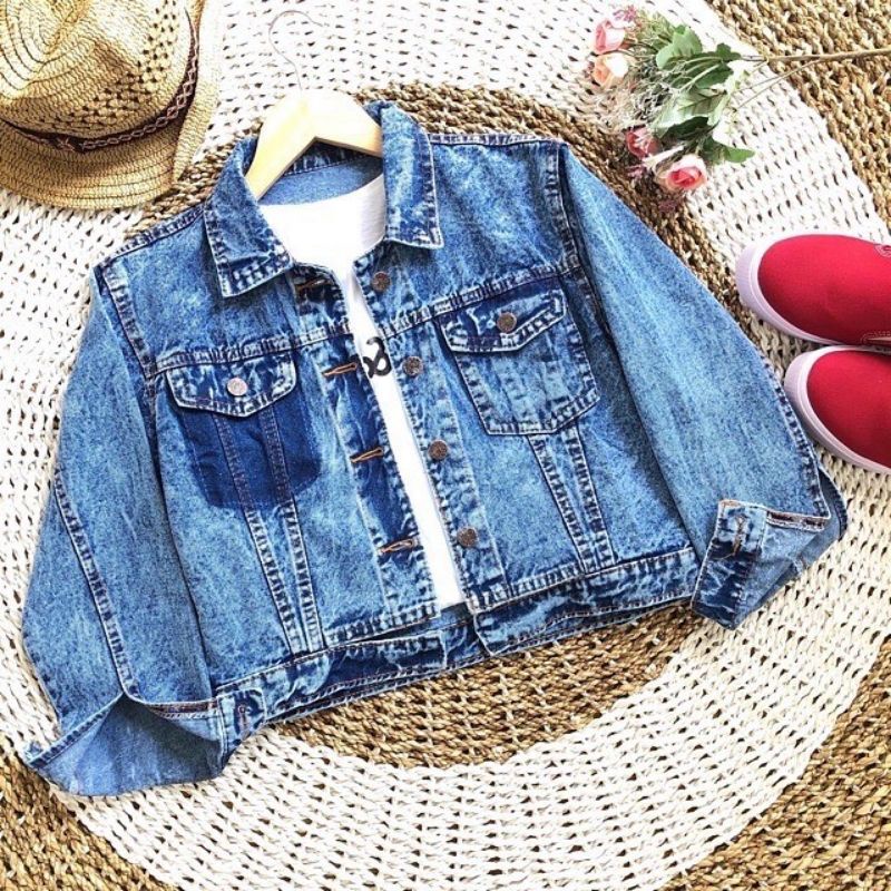 SNOWANSH JAKET JEANS CROP WANITA KANTONG BELANG