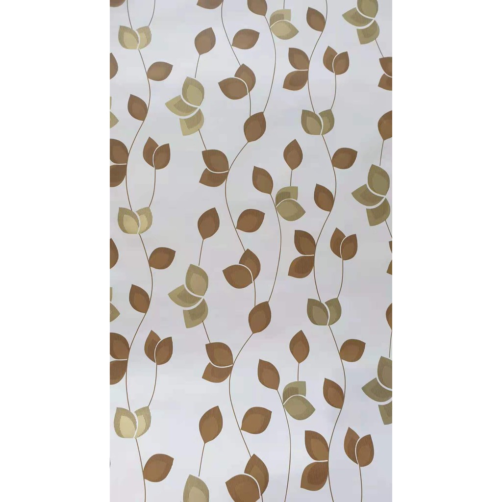 WALLPAPER STICKER DINDING MOTIF DAUN CREAM/HITAM  45CMX10M