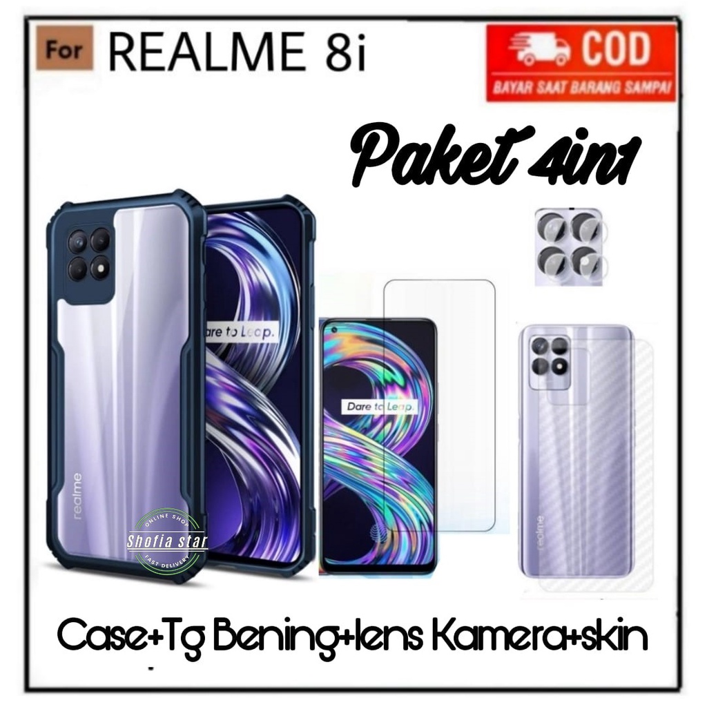 PAKET 4IN1 CASE REALME 8i NARZO 50 SOFTCASE SHOCKPROOF TRANSPARAN CAMERA PROTECT CASING