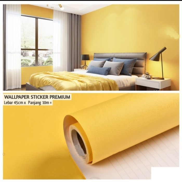 Wallpaper Sticker Dinding Polos Kuning Panjang 10Meter x Lebar 45cm