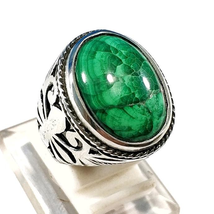 Terlaris Cincin Batu Akik Natural Malachite Goyang 3D Terlaris