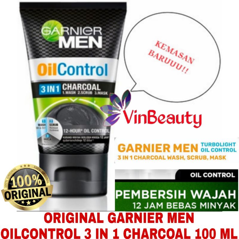 ORIGINAL GARNIER MEN OILCONTROL 3 IN 1 CHARCOAL 100 ML / FACIAL FOAM