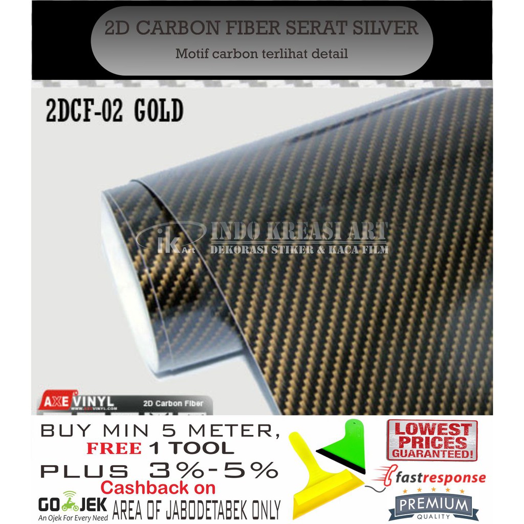 STICKER MOBIL 2D CARBON GLOSSY STIKER KARBON SERAT GOLD BUKAN 6D 5D