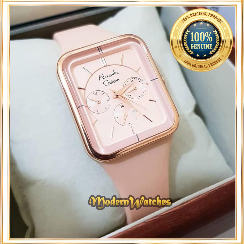 Jam Tangan Ori Alexandre Chrsitie Terbaru AC 2744 Abu Soft Grey Hitam Rubber Karet Terlaris Brown