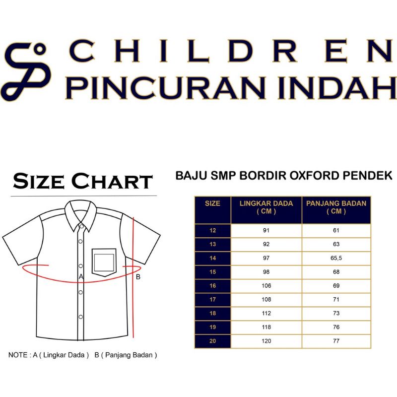 Children Pincuran Indah - Kemeja Seragam Sekolah Oxford Bordir SMP Lengan Pendek