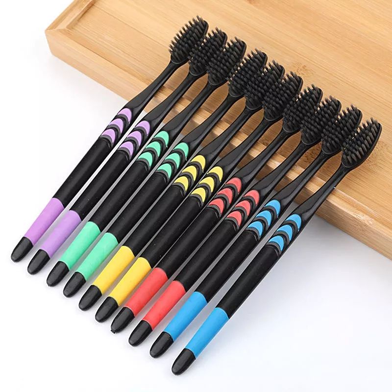 SIKAT GIGI ARANG BAMBU ISI 10PCS / BAMBOO CHARCOAL TOOTBRUSH - HITAM