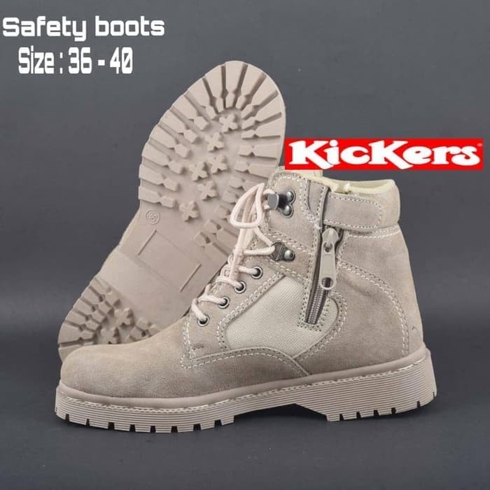 SEPATU BOOTS WANITA KICKERS SAFETY UJUNG BESI RESLETING TRACKING BIKERS PROYEK LAPANGAN