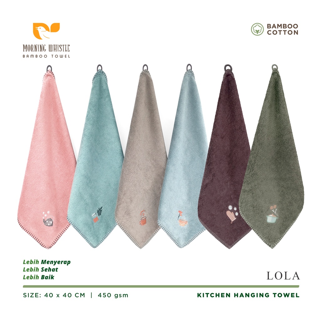 MWB Serbet Lap Gantung Morning Whistle Bamboo LOLA / Lap Tangan / Handuk Tangan 40x40cm