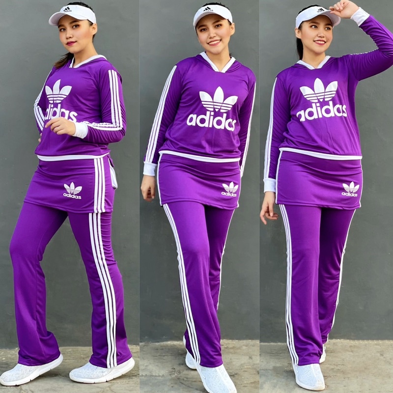 Setelan Baju Senam Sablon Baju  Baju Training Hijab Printed Logo Serie Ungu list Putih