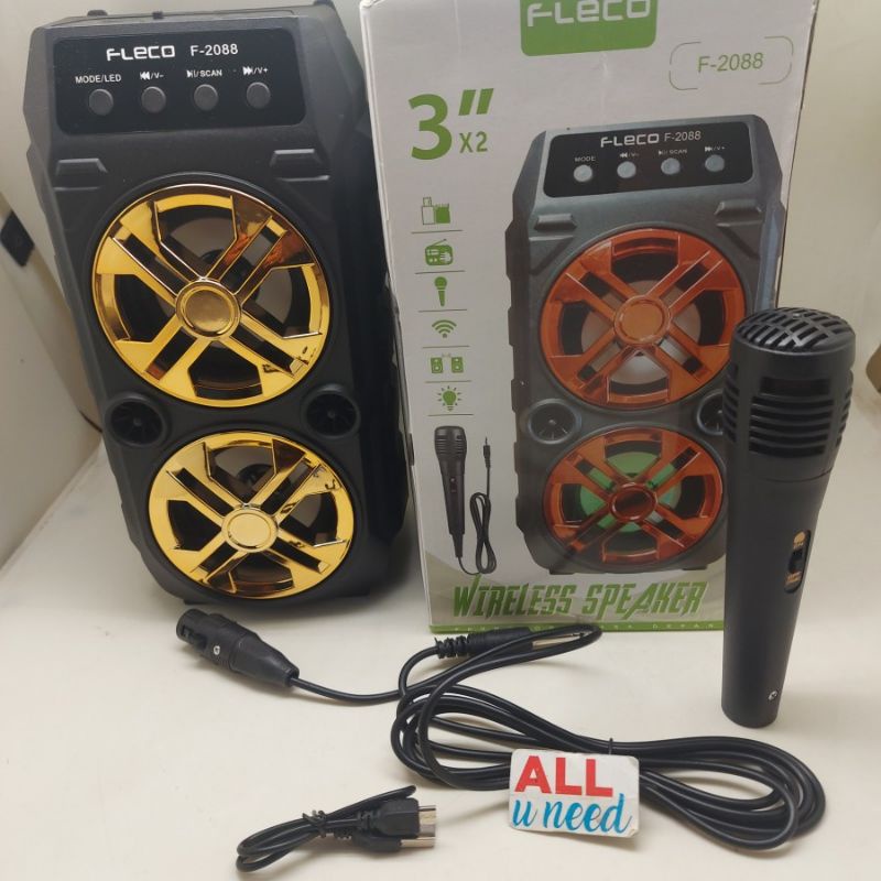 PORTABLE SPEAKER ACTIVE BLUETOOTH FLECO F-2088 A/C + BONUS MICROPHONE KARAOKE