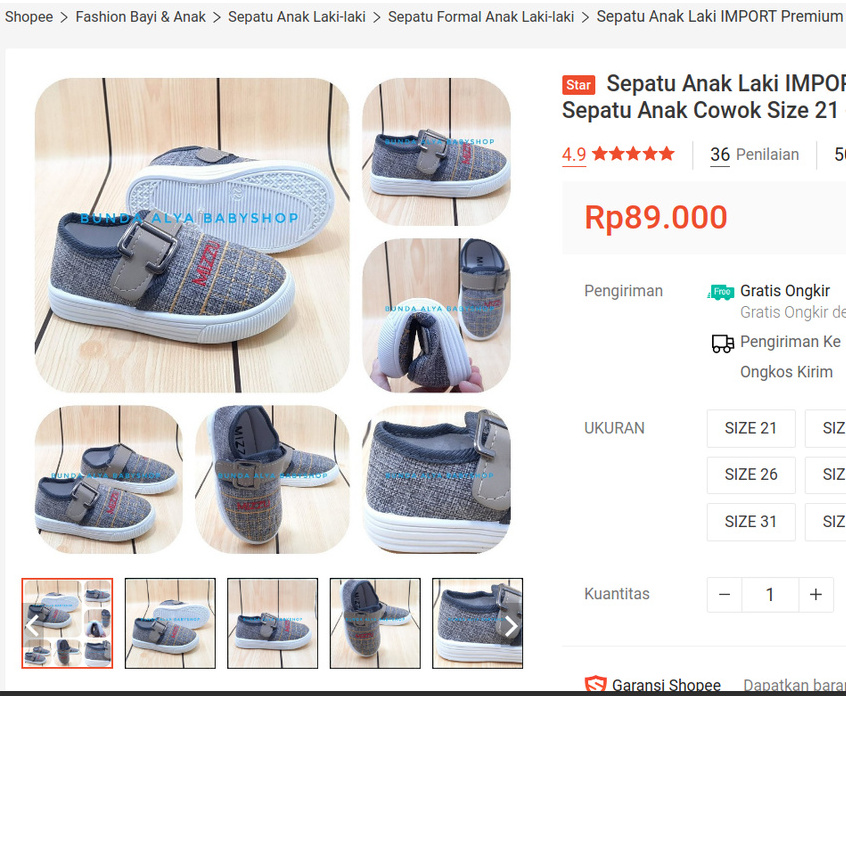 Sepatu Anak Laki Laki IMPORT 4 5 6 7 Tahun ABU ABU Sepatu Anak Cowok Premium 3 Sampai 7 Tahun Size 28 - 35 MIZZU