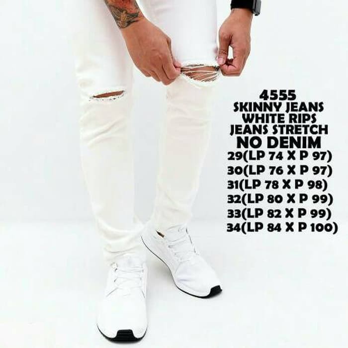 NEW ORIGINAL Celana jeans pria|jeans white rips|jeans putih robek|nodenim premium 007
