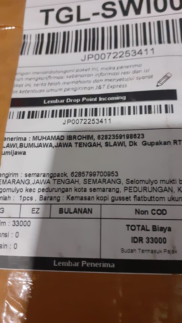 Kemasan Kopi Gusset Flatbuttom Ecopack Ukuran 200-250gr Kopi