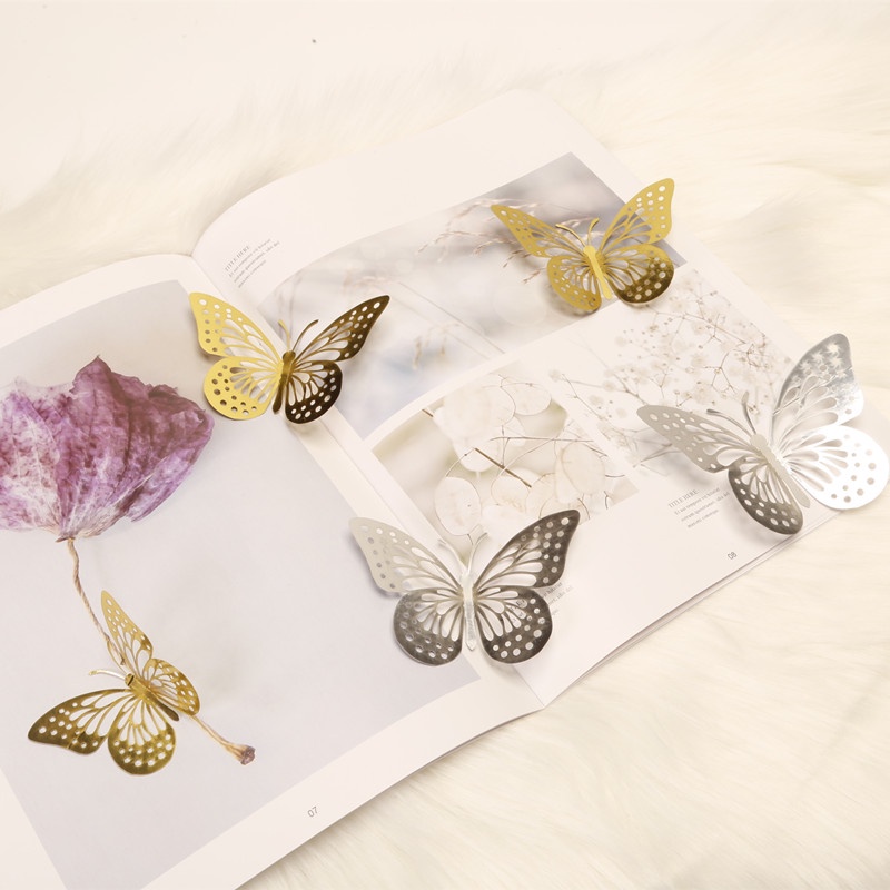 COD❤️12pcs Sticker Butterfly 3D Kupu-kupu Dekorasi Dinding Aesthetic Emas Bunga Decor Hiasan Mahar Rustic Dekorasi Wall Sticker