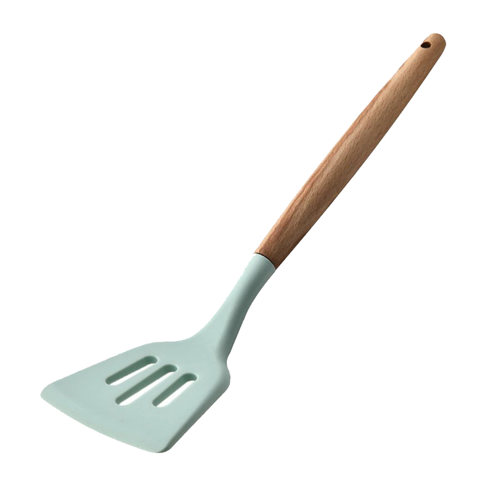 Sutil Silikon Tahan Panas Gagang Kayu Alat Masak Codet Spatula Silicone