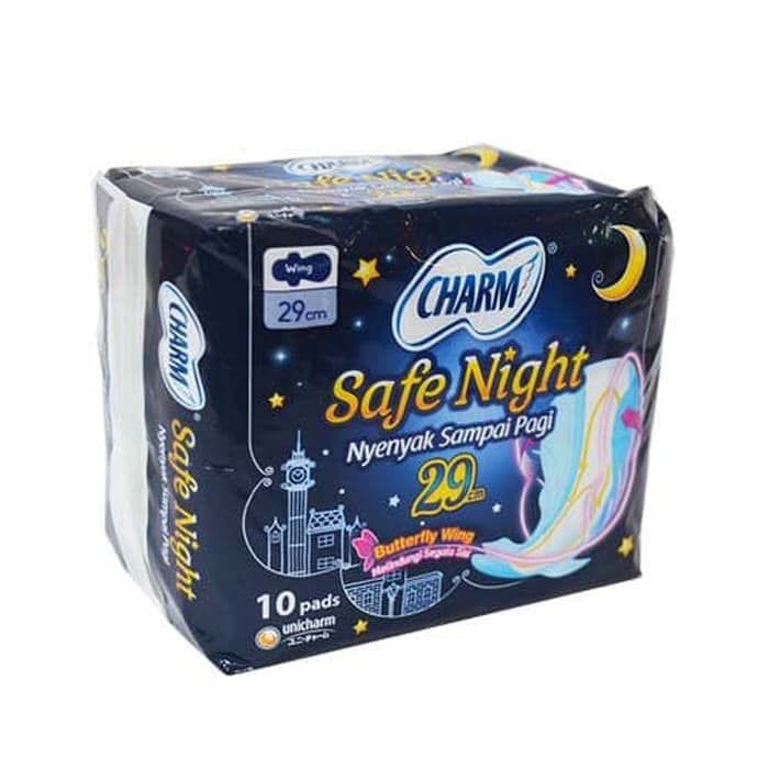 Pembalut Wanita Charm Safe Night Wings 29cm (isi 10 pcs)