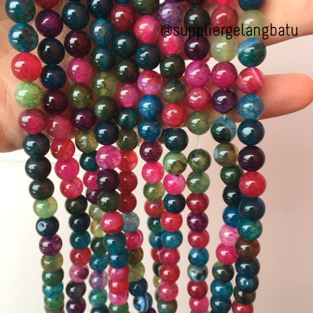 natural 8mm rainbow colour onyx ready stock pancawarna kilap serat aksesoris beads craft supplier