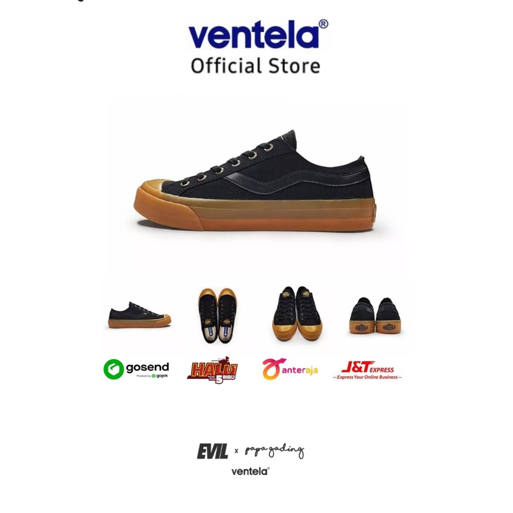 Sepatu Ventela Public Low Black Gum Sneakers Shoes Original Ventela