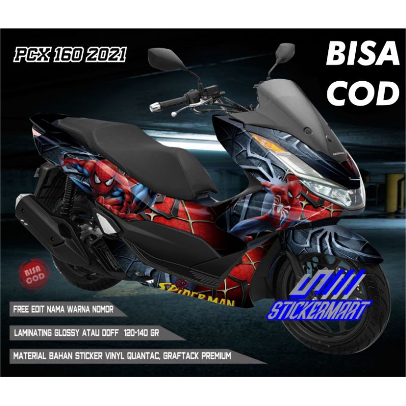 Decal Sticker PCX 160 4 valve motif Spiderman Grafis variasi Sticker motor Full Body