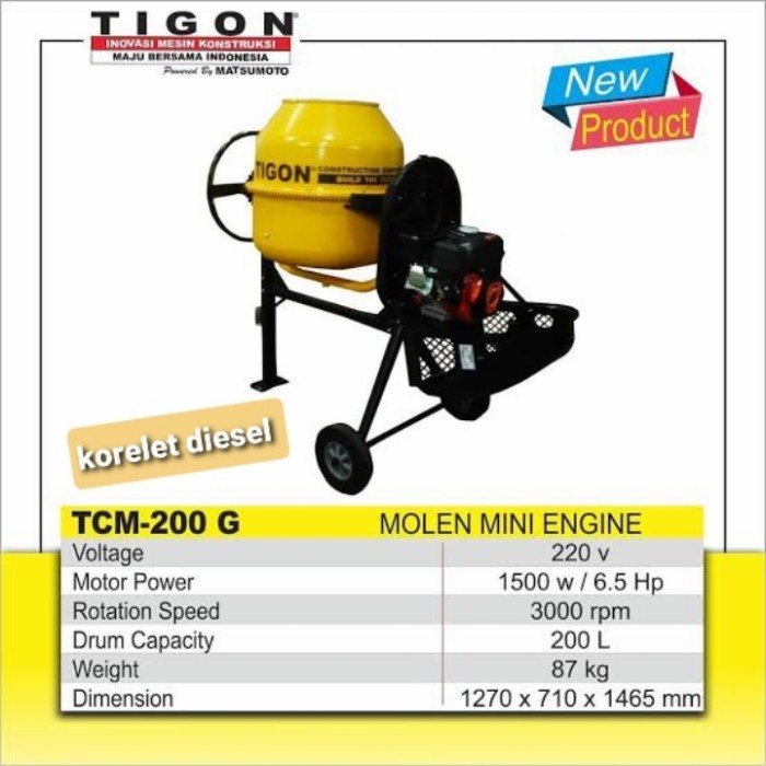 Mesin Molen semen TIGON TCM200L + Engine 7hp