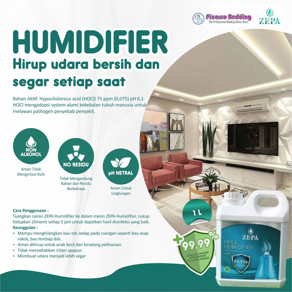 Cairan HOCl ZEPA Humidifier NON ALKOHOL 1 Liter / Pelembab Udara Humidifier / Aromatherapy Air