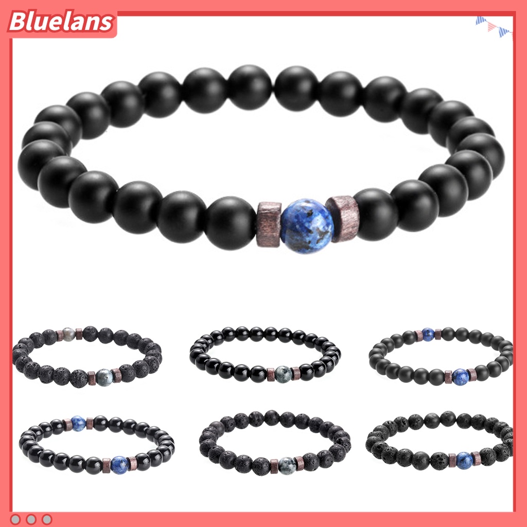 Gelang Tali Elastis Hias Manik-Manik Batu Vulkanik Unik Untuk Pria