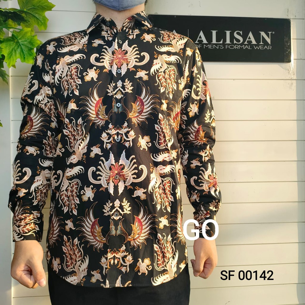 gof ALISAN KEMEJA Pakaian Pria Hem Kemeja Batik Kombinasi Lengan Panjang Original Bagus Full Print