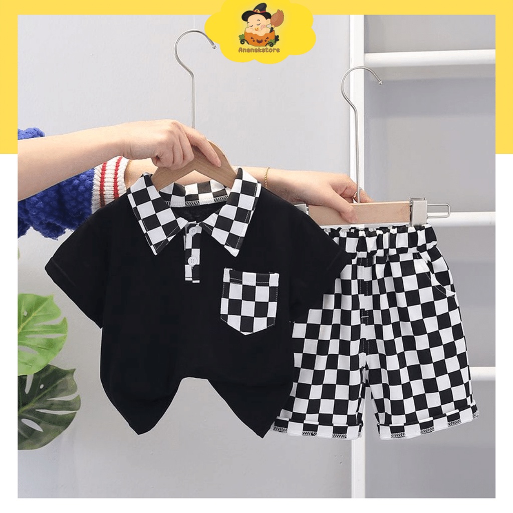 ANANAKSTORE- Setelan pendek Motif Board Hipu /Baju baby impor premium 0-5 Tahun anak laki laki baju baby korean style