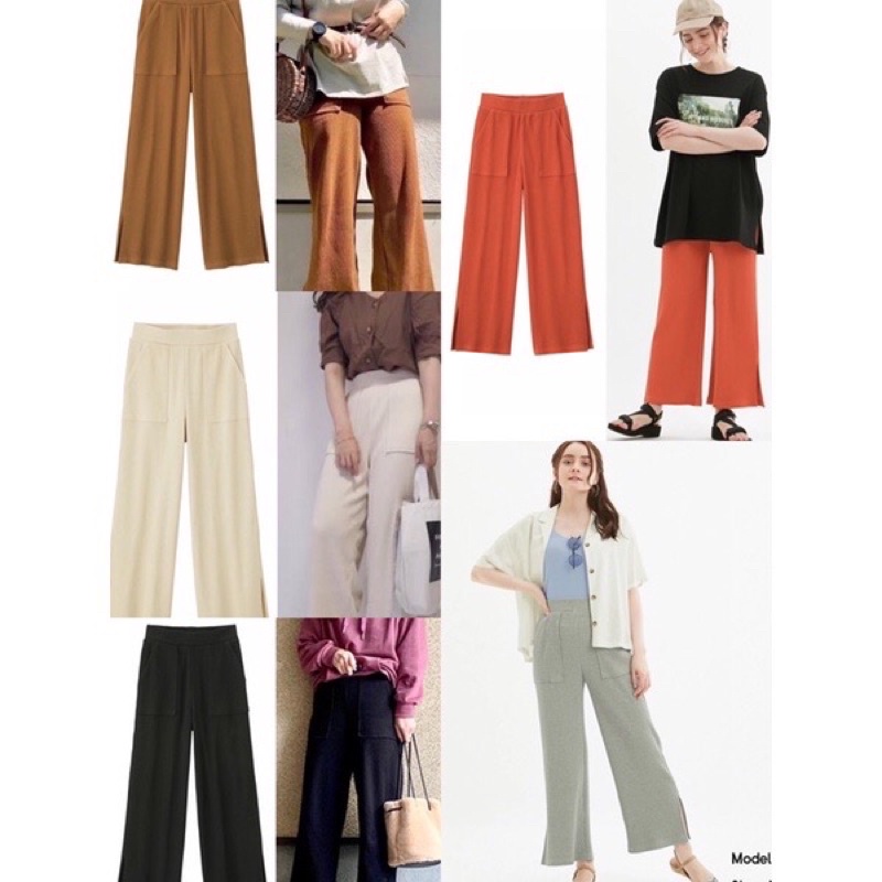 JF2445 GU Ribbed Knit Wide Leg Pants