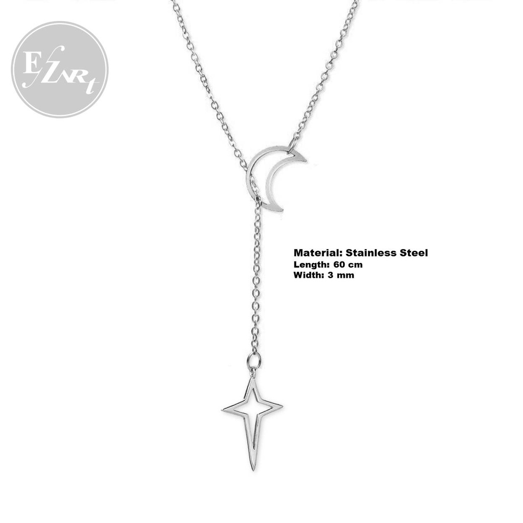 KALUNG BULAN BINTANG HOLLOW MOON STAR STAINLESS STEEL SIMPLE KOREAN STYLE UNTUK WANITA