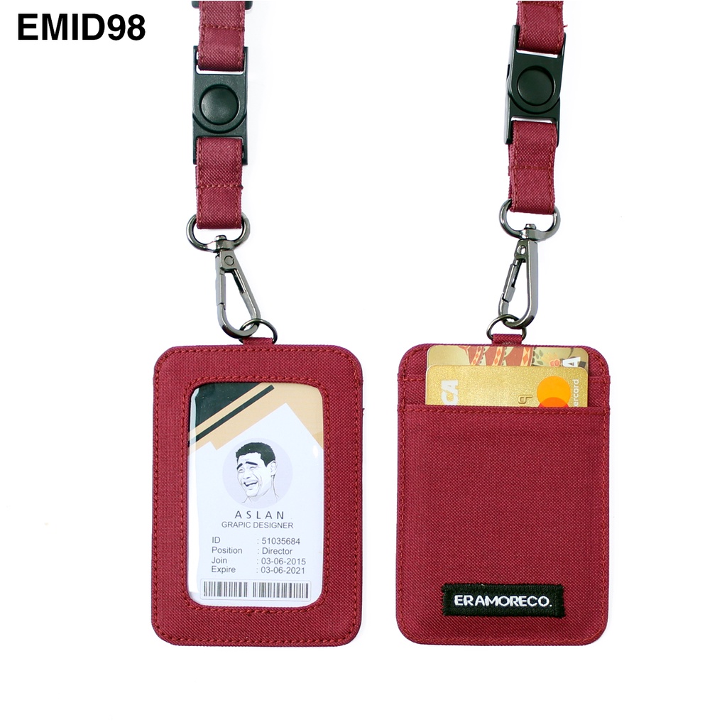 EMID98 name tag gantungan dompet ID card holder tali lanyard kartu marun