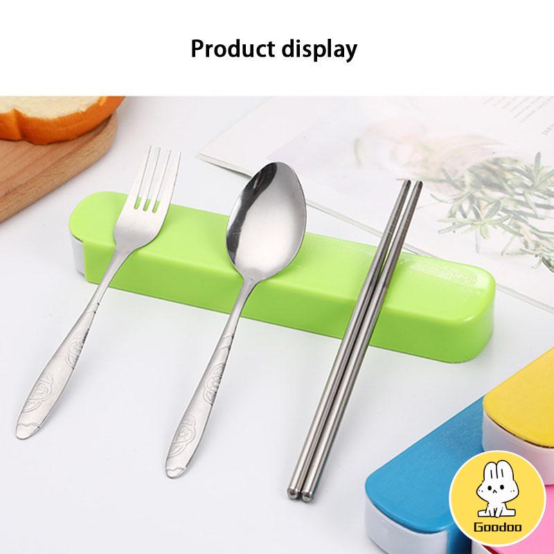 4PCS/ set Alat Makan Travel Korea Sumpit Portable Sendok Garpu Sumpit Stainless Steel 410 Include Kotak -Doo