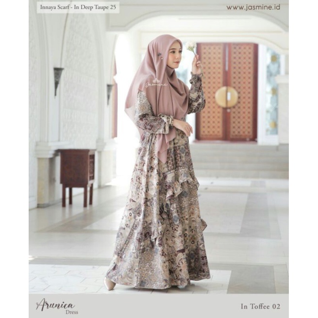 ARUNICA DRESS BY JASMINE (Lidia Hadiwinoto) | Gamis Motif Bahan Halus Adem Variasi Tali Pinggang