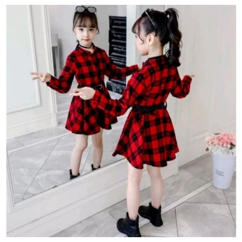 dres model TUNIK kotak kotak bahan flanel