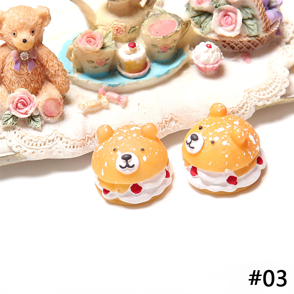 (Tk) Miniatur Burger Bear Bahan Resin Dengan Pita Untuk Dekorasi Rumah Boneka Diy