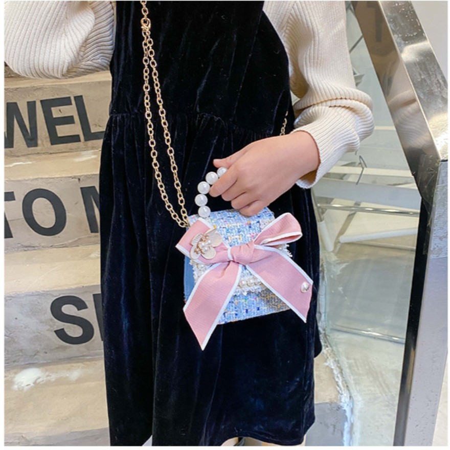 [meandboss] TAS21-Tas Selempang Anak Perempuan Fashion Korea Mutiara Pita Besar