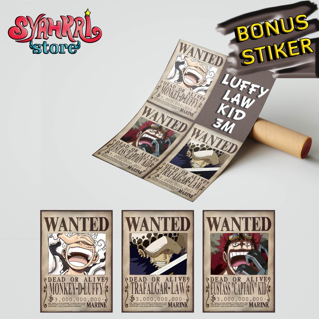 LUFFY KID LAW 3M POSTER WANTED BOUNTY ONE PIECE