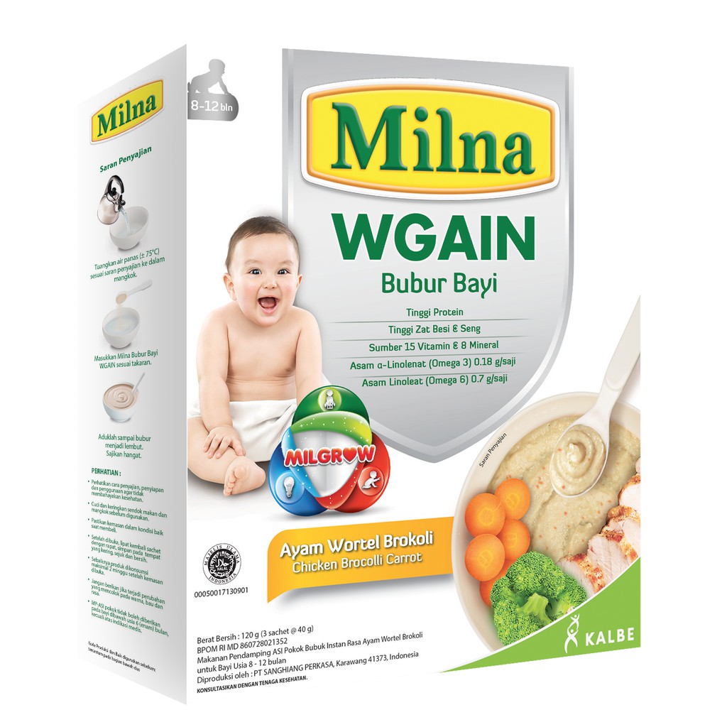 Milna Wgain 6+ dan 8+ 120 g / Milna Bubur Bayi Penambah Berat Badan / Bubur Bayi Milna