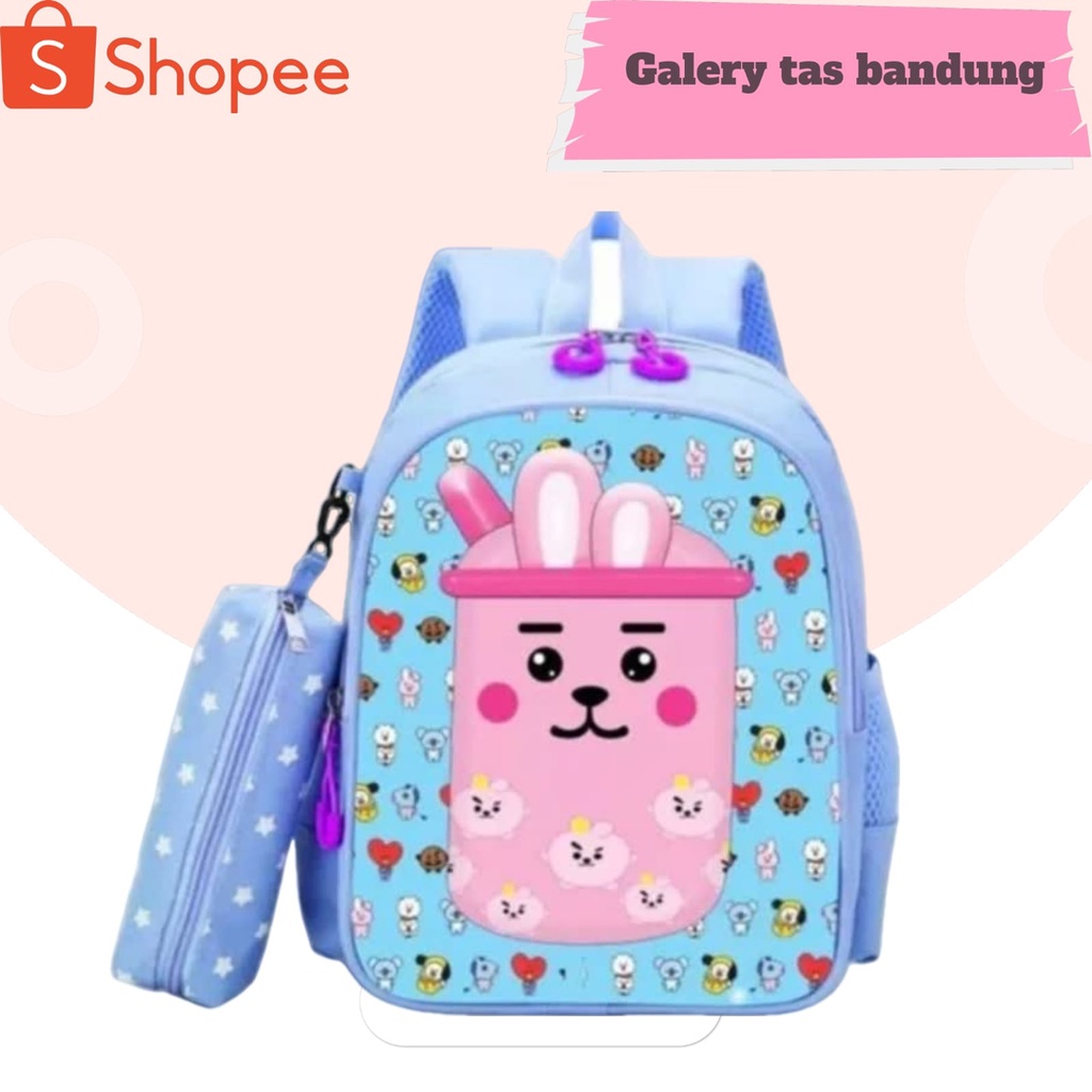 GTB Tas Ransel AnaK Sekolah TK SD Karakter Boba Free Botol Minum Kaca + bubble Wrap