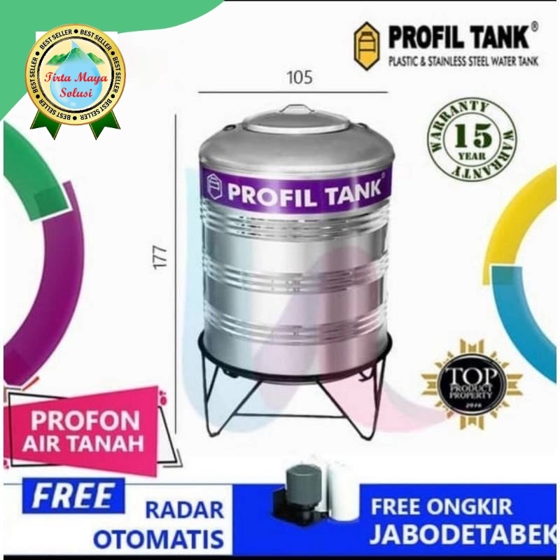 Tangki air 1500 liter toren air stainless PROFIL TANK PS1500 PROFON + kaki