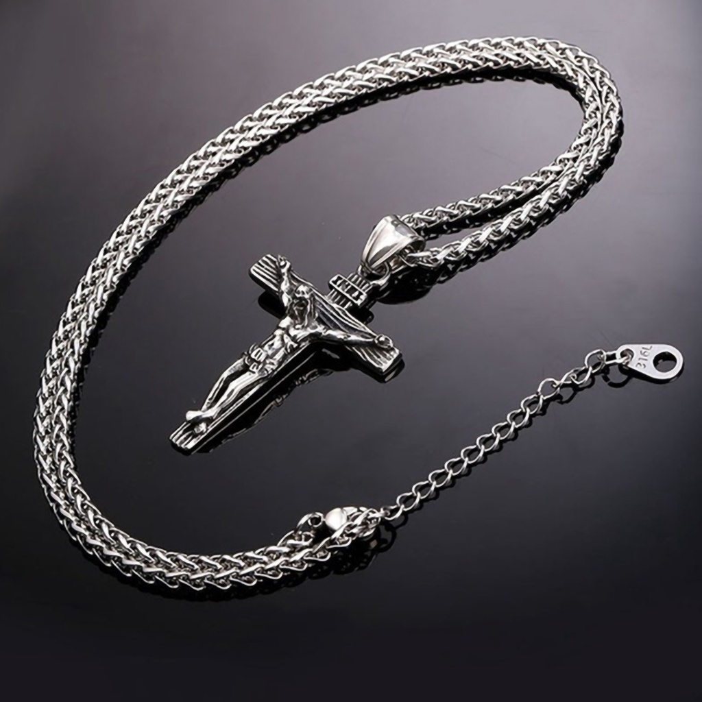 Hu Hu Hu Hu Hu Alat Bantu Pasang Kacamata♡ Kalung Liontin Salib Yesus Bahan Stainless Steel Anti Karat Untuk Pria