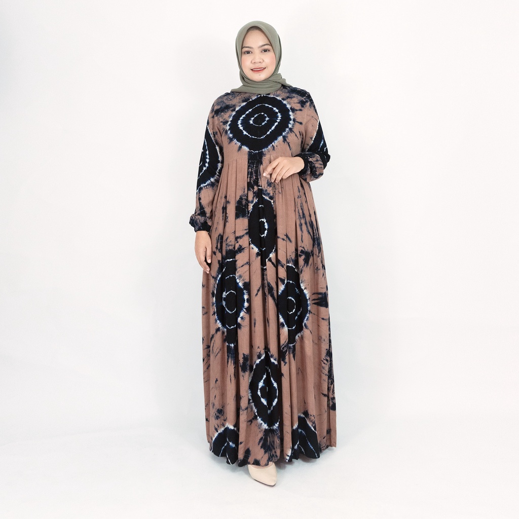 [BISA COD] GAMIS TIE DYE KEKINIAN / GAMIS KATUN RAYON / GAMIS TWILL ORI / GAMIS BUSUI-Half Spiral Brown