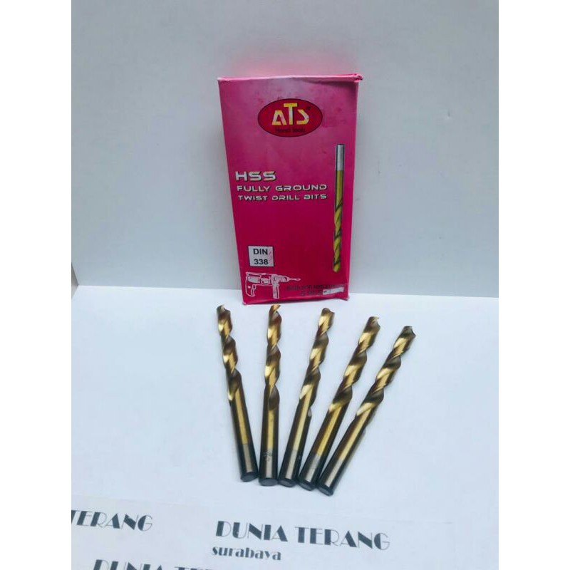 Mata Bor Besi ATS 12mm Kuning - HSS TiN Coated Fully Ground Twist Drill Bits 12 mm