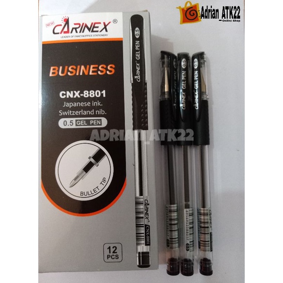 

PULPEN GEL PEN CARINEX || CNX-8801 WARNA BLACK|| 1 Pax isi 12Pcs