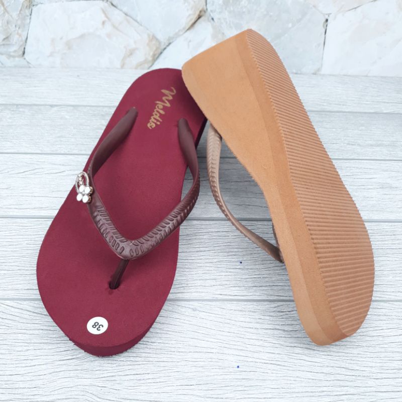 MELDIS Sandal Wedges Wanita Jepit Hak 5cm Spon Sendal Jepun Bali Cewek Spons Perempuan Japit Karet Polos Colorful Kualitas Super Premium Include Pin Bros Simple Casual Cantik Mewah Murah