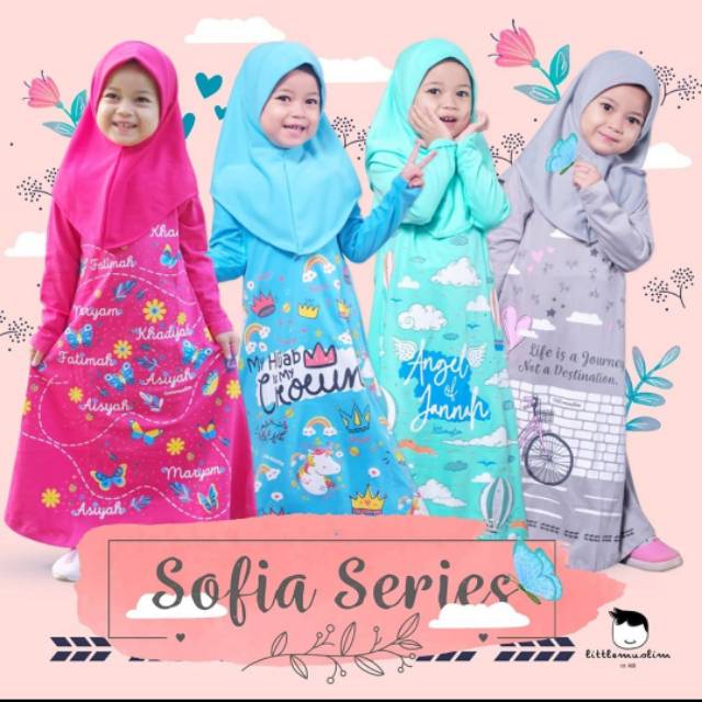 Set Gamis Kaos Sofia Little Muslim Anak 3-11 tahun Baju Muslim Branded