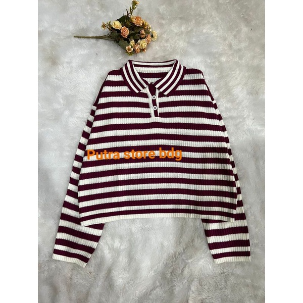 SIRENE SWEATER POLO KNIT STRIP ATASAN WANITA