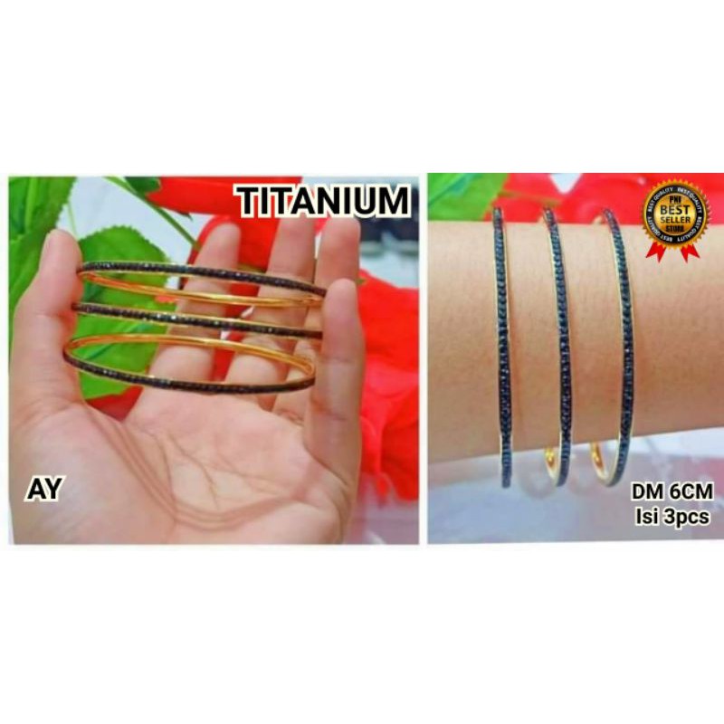 Gelang tangan wanita TITANIUM ASLI isi 3pcs Mewah lapis emas 24k anti karat